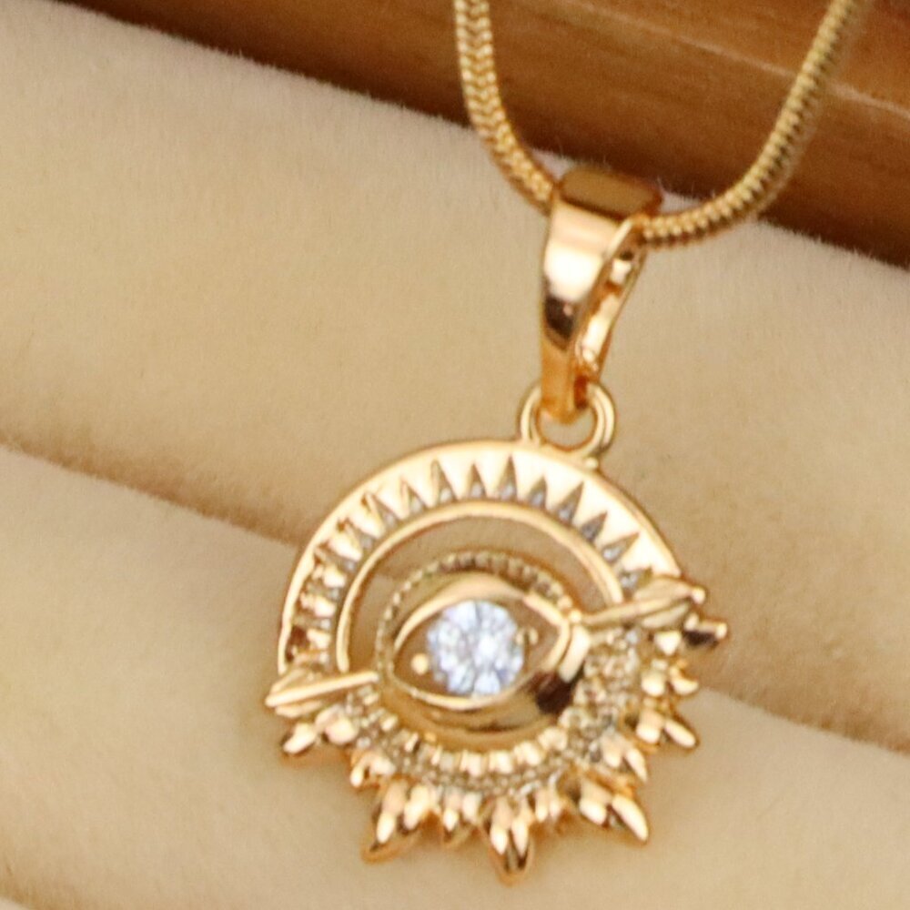 "Rose Gold Sunburst Pendant with Clear Stone Accent, XPPT1849